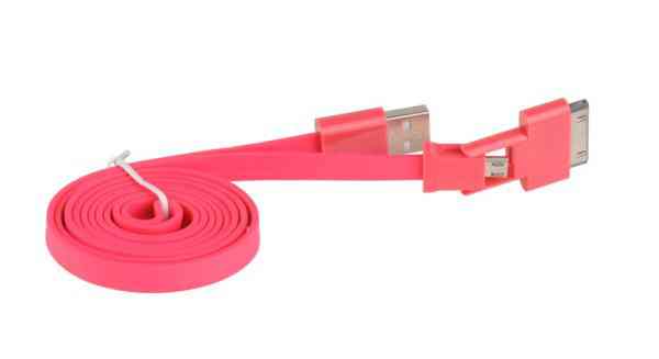 CABLE 3GO USB A MICRO USB Y APPLE 30 PIN PLANO ROJ